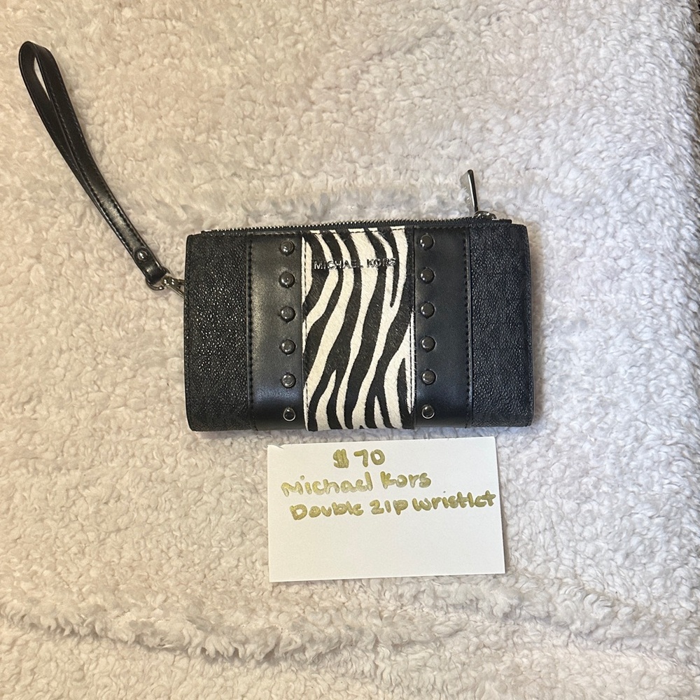 Michael Kors Zebra Stripe Double Zip Wristlet